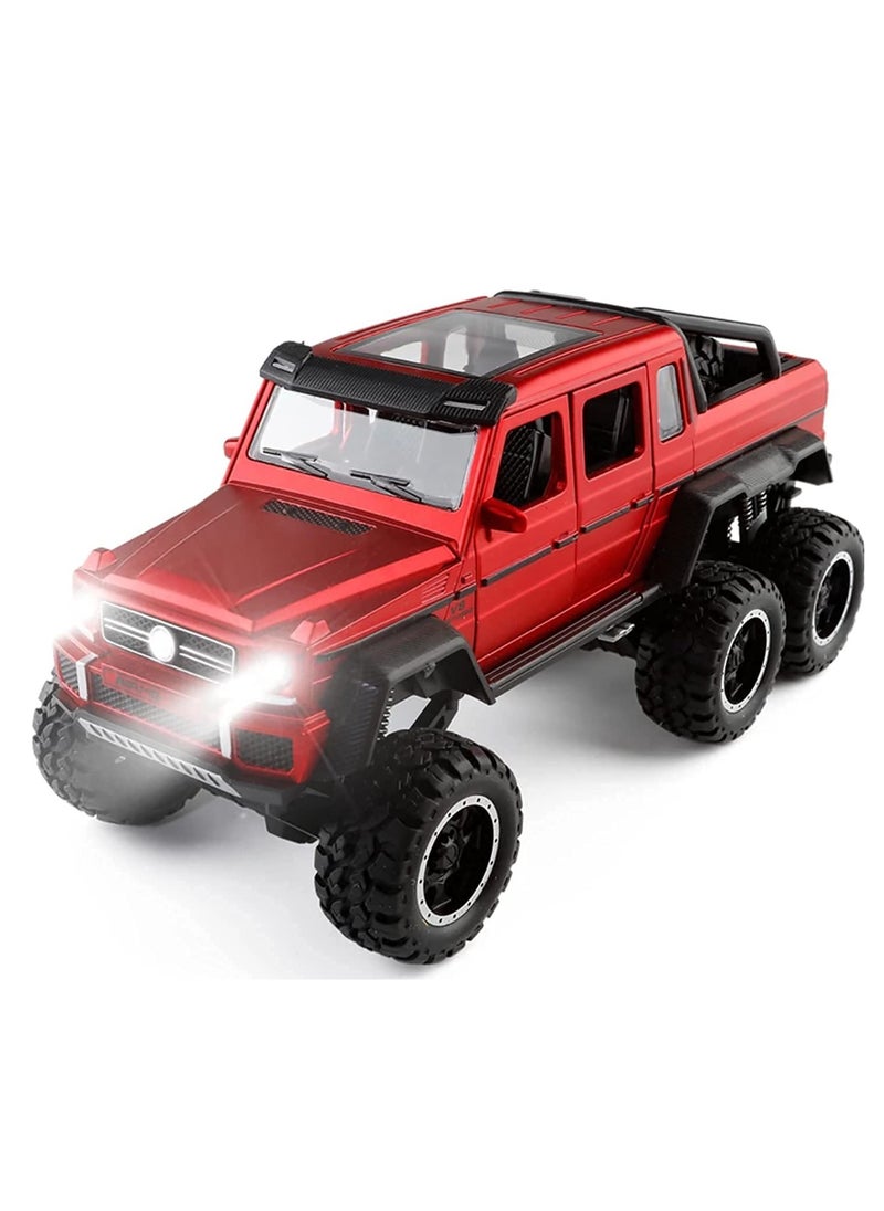 TOY GARDEN New Kids 1:32 Diecast Benz G63 AMG 6x6 V12 Off-Road Pickup Model – Pull Back Supercar with Lights & Sound (Red)  - Image 4
