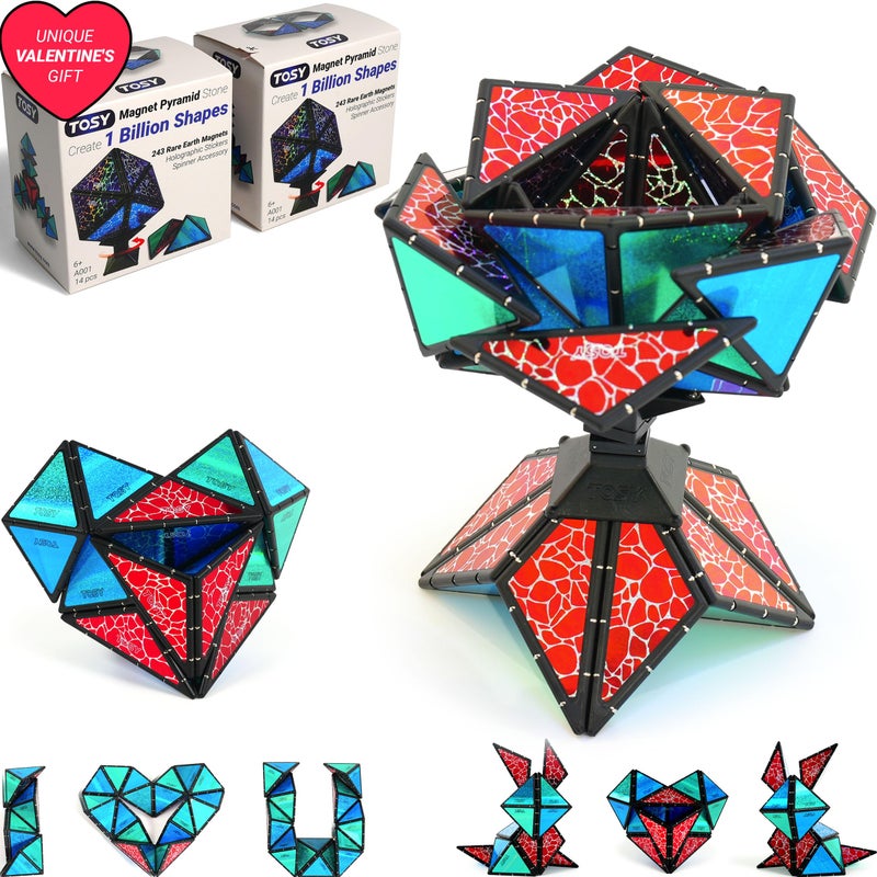 TOSY Magnet Pyramid Stone - 1 Cube Transforms into 1 Billion Shapes  243 Rare Earth Magnets  Holographic Design  Spinner Accessory  Puzzle/Sensory/STEAM Toy  Valentine Easter Birthday Gift (Set of 2) - Image 1