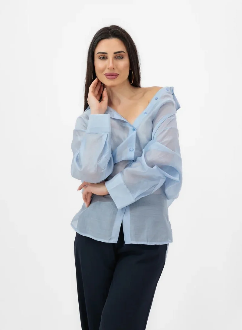 لا لي لي قميص أنيق واسع أزرق