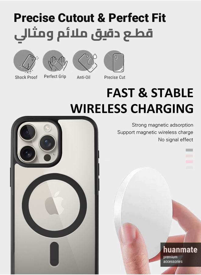 huanmate - Apple iPhone 16 Pro Max MagSafe Case Clear/Black- High Quality Strong Magnet, Wireless Charging Compatible, Shockproof Protection, Ultra Slim Anti-Scratch Magnetic Cover for Apple iPhone 16 Pro Max - Image 1