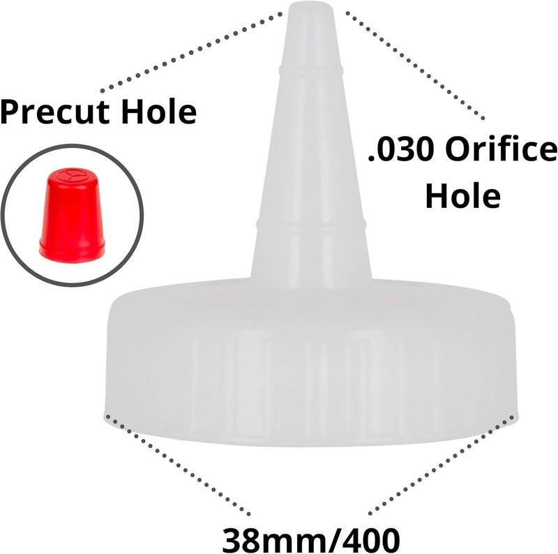 Kelkaa Yorker Natural Red Tip Caps - 38mm Neck, 400 Thread, .030 Orifice, Dispensing Caps for Squeeze Bottles (Pack of 12) - Image 2