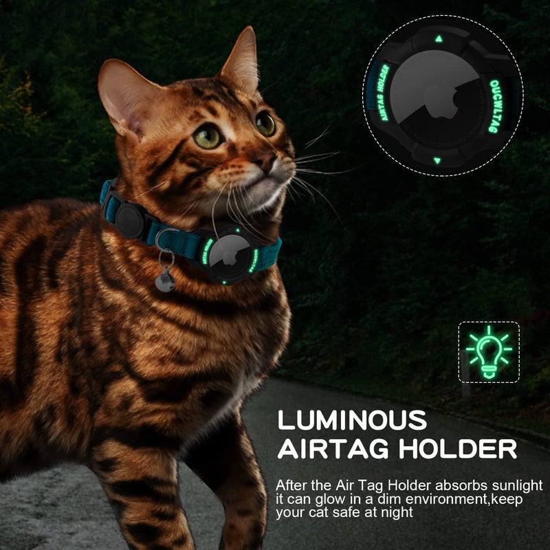 OUCWLTAG Luminous AirTag Cat Collar Breakaway, OUCWLTAG GPS Cat Collar with Apple Air Tag Holder, Cat Tracker Collars with Safety Elastic Band for Girl Boy Cats, Kittens and Puppies (Blue, 9-13 Inch) - Image 4