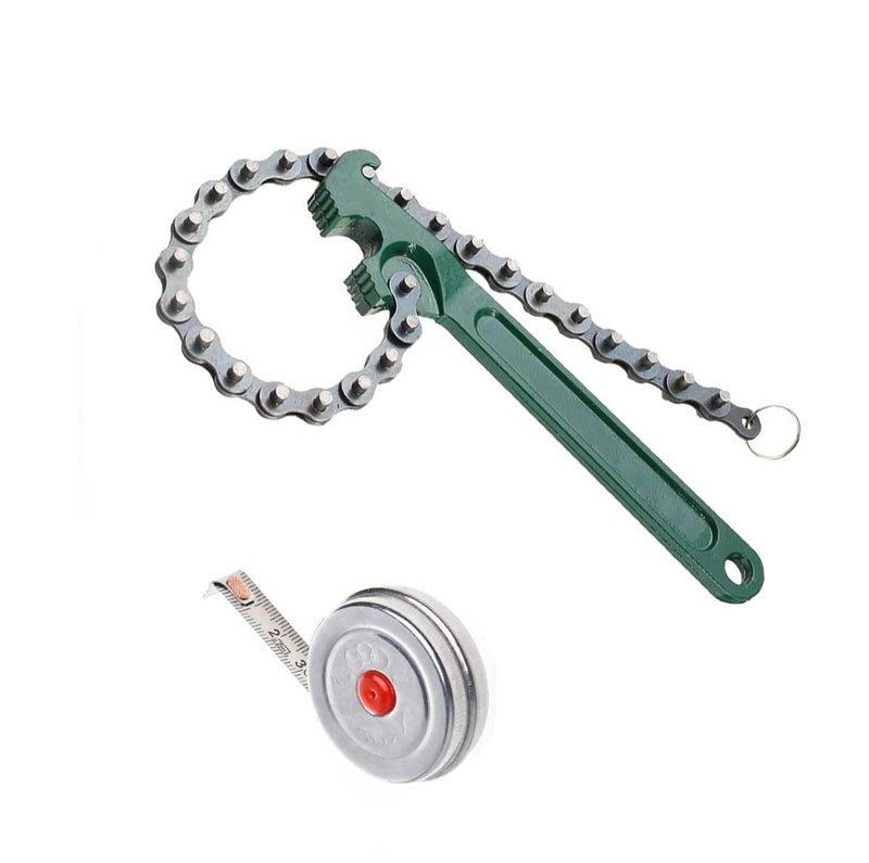 Digital Craft 2 Item Combo 9 Inch MultiPurpose Motorcycle Car Engine Oil Filter Chain Wrench Spanner Removal Tool 225 Single Sided Adjustable Wrench With Chain Wrench 2mtr Steel Tape - Image 1