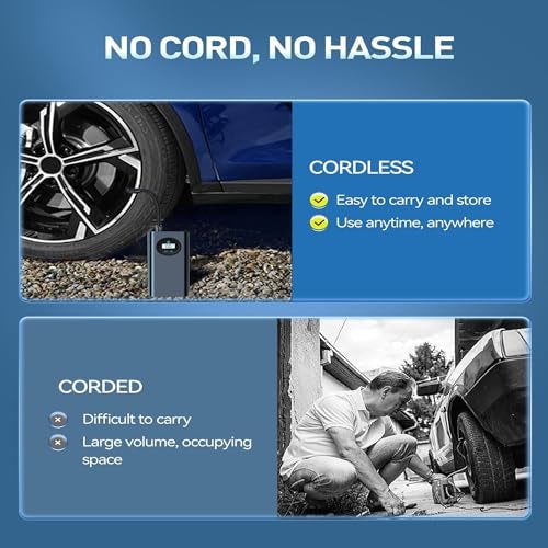 US1984 Portable Tyre Inflator for Car,150PSI Electric Rechargeable Car Air Pump, 4 Tyre Pressure Modes, 2X Faster, Smart Tyre Air Compressor, 3 Nozzles, Auto Shut Off Pump for Cars, Bike, Cycles - Image 3