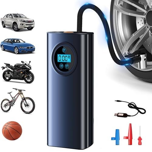 US1984 Portable Tyre Inflator for Car,150PSI Electric Rechargeable Car Air Pump, 4 Tyre Pressure Modes, 2X Faster, Smart Tyre Air Compressor, 3 Nozzles, Auto Shut Off Pump for Cars, Bike, Cycles - Image 1