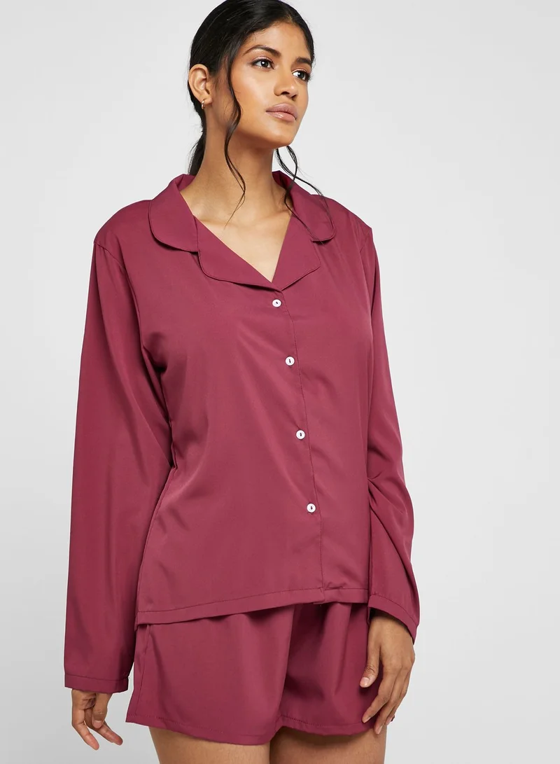Missguided Button Down Shirt & Shorts Set