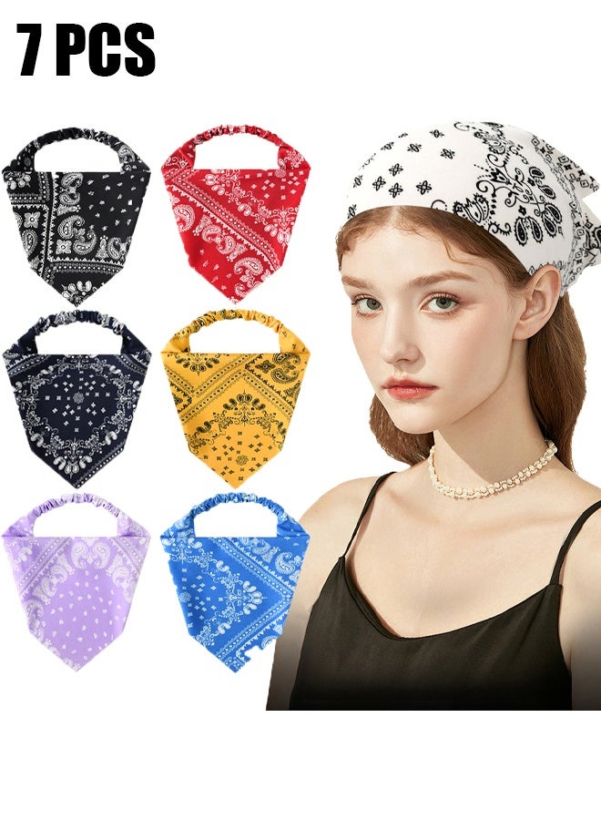 HY 7 Pcs Floral Elastic Hair Scarf Headband Chiffon Kerchief Elastic Floral Printed Turban Boho Headbands Hair Bandanas with Hair Clips for Women Girls Hair Accessories, Classic Floral Pattern - Image 1