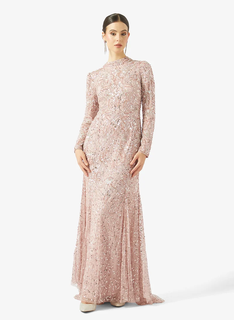 MARYISA Mesh Detailed Sequin Maxi Dress