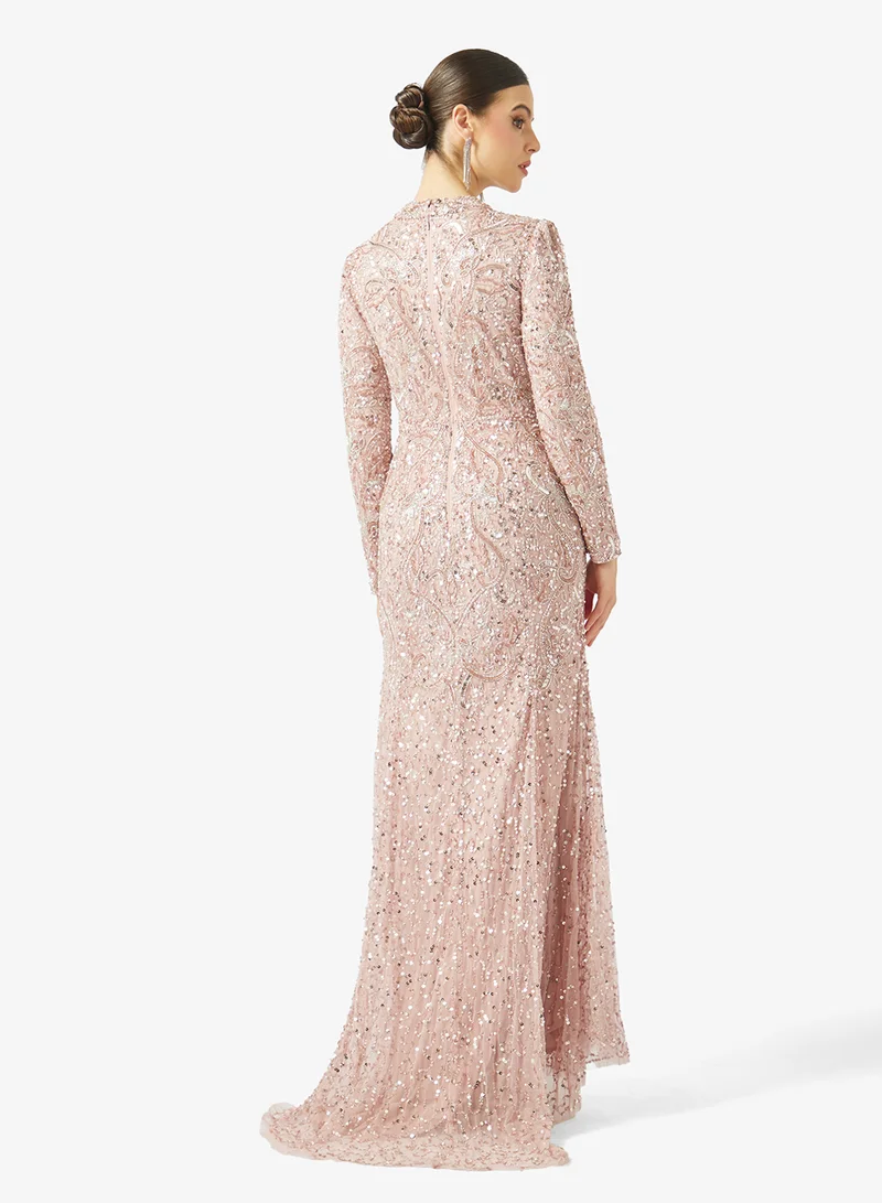 MARYISA Mesh Detailed Sequin Maxi Dress
