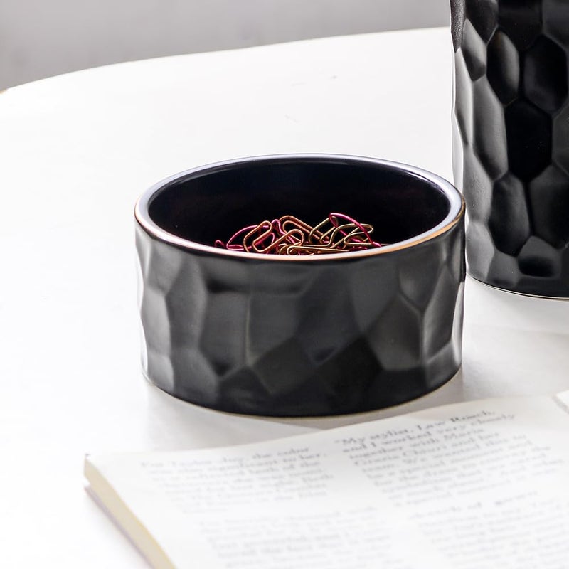 YOSCO Aesthetic Desk Organizer Set of 2 For Office, Ceramic Pen Holder and Paper Clip Holder Dispenser, Cute Pencil Cup Pot for Desk, Desktop Accessories For Women Men, Office Decor Ideal Gifts (Black Set) - Image 5