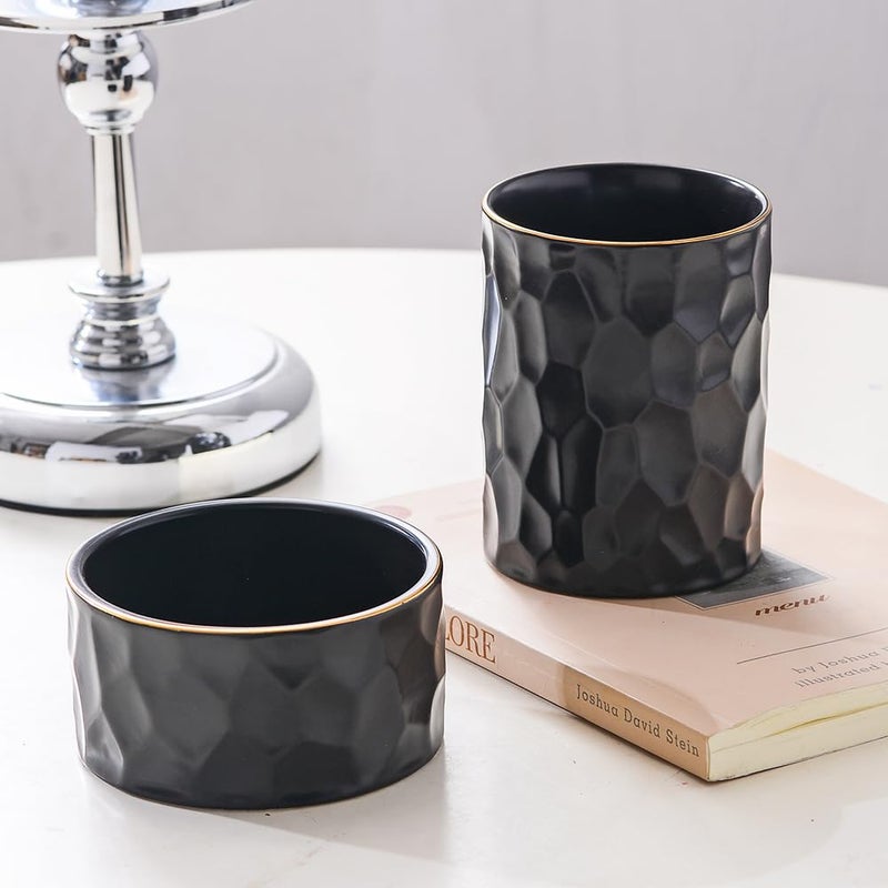YOSCO Aesthetic Desk Organizer Set of 2 For Office, Ceramic Pen Holder and Paper Clip Holder Dispenser, Cute Pencil Cup Pot for Desk, Desktop Accessories For Women Men, Office Decor Ideal Gifts (Black Set) - Image 3