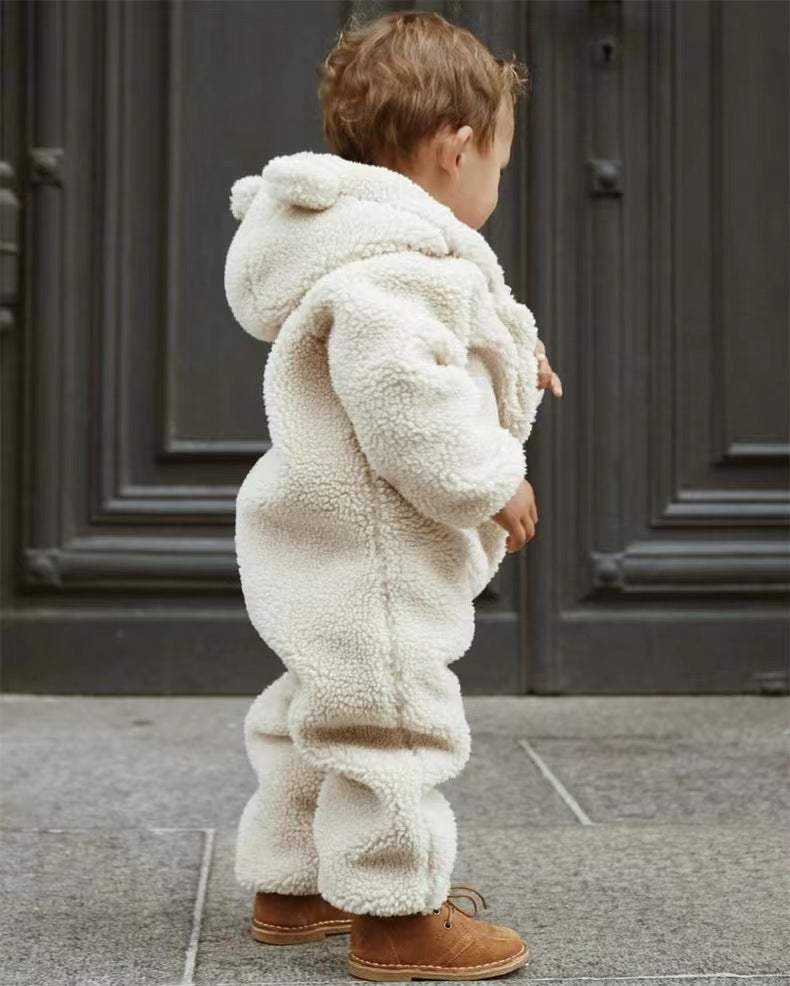 Boys' And Girls' Faux Lamb Fur Vest Thickened Soft Glutinous Hooded Jacket Children'S Warm Western Style Jumpsuit - Image 1
