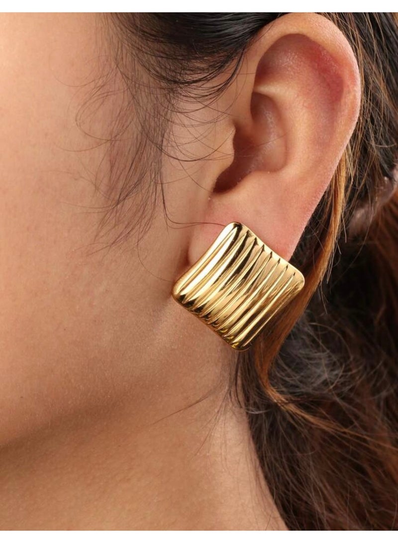 Dangle Charms Elegant & High Quality Stainless Steel Gold Plated Earrings For Women - Image 2