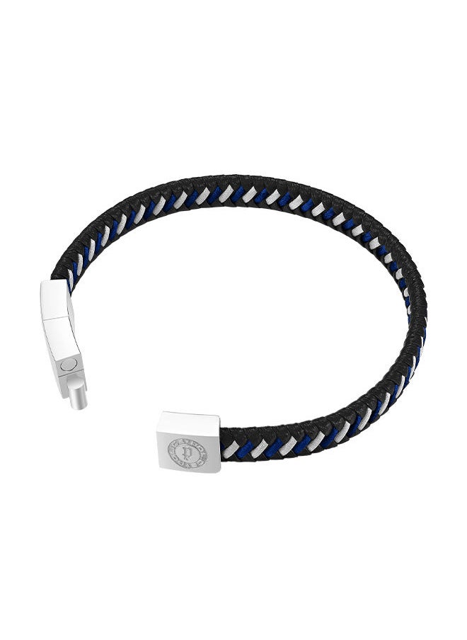 POLICE - Twist Black and Navy Woven Leather With Stainless Steel Motif Gents BraceletPEAGB0034001 - Image 1