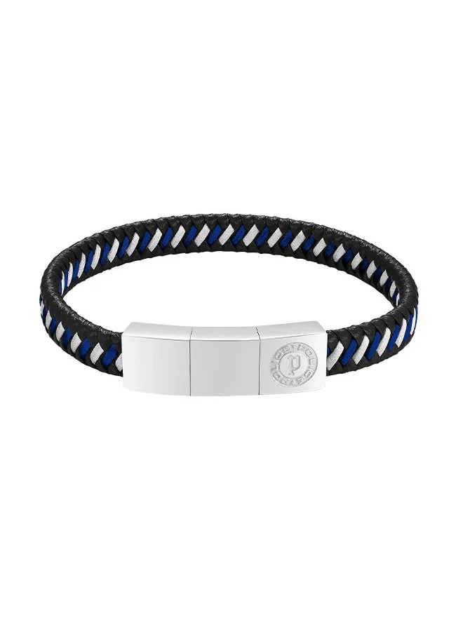 POLICE Police Twist Black & Navy Woven Leather With Stainless Steel Motif Gents Bracelet - PEAGB0034001