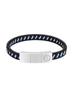 Twist Black and Navy Woven Leather With Stainless Steel Motif Gents BraceletPEAGB0034001