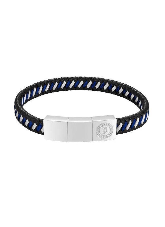 POLICE - Twist Black and Navy Woven Leather With Stainless Steel Motif Gents BraceletPEAGB0034001 - Image 1