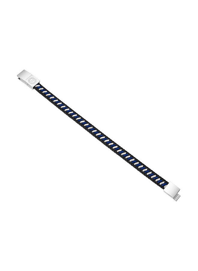 POLICE - Twist Black and Navy Woven Leather With Stainless Steel Motif Gents BraceletPEAGB0034001 - Image 1