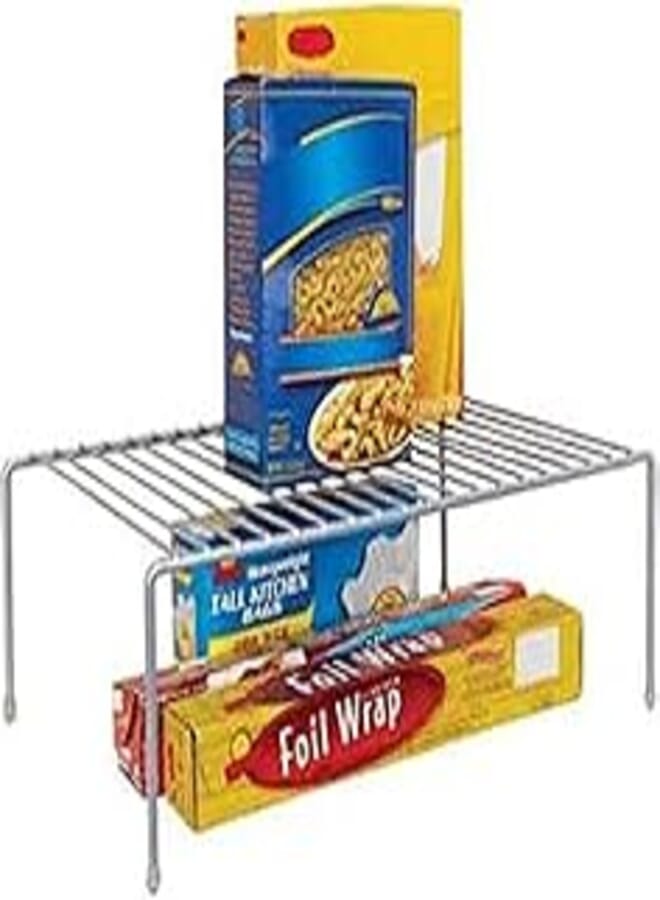 Kitchen Details Free Standing Helper Cabinet and Counter Top Shelf Organizer, Good for Dishes, Mugs, Glasses & Bowls, Iron, Grey, L