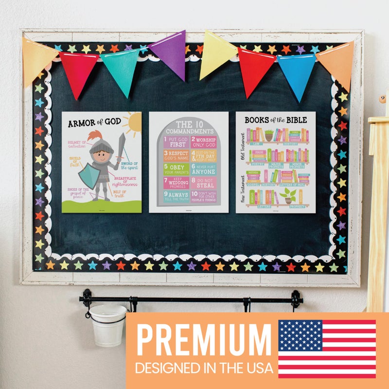 Hadley Designs Sunday School Decorations for Classroom â€“ 9 Bible Posters for Kids, 11x14in Books of the Bible Poster, 10 Commandments, Fruits of the Spirit & More â€“ Pastel Christian Classroom Decor - Image 3