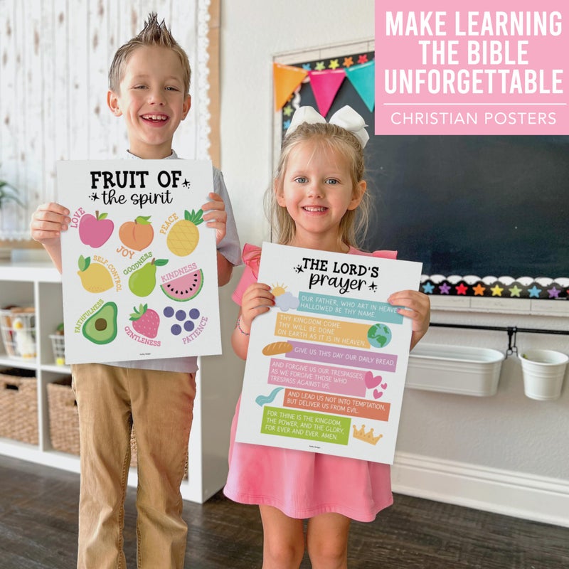 Hadley Designs Sunday School Decorations for Classroom â€“ 9 Bible Posters for Kids, 11x14in Books of the Bible Poster, 10 Commandments, Fruits of the Spirit & More â€“ Pastel Christian Classroom Decor - Image 2