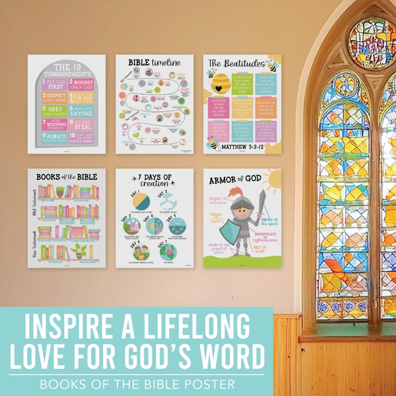 Hadley Designs Sunday School Decorations for Classroom â€“ 9 Bible Posters for Kids, 11x14in Books of the Bible Poster, 10 Commandments, Fruits of the Spirit & More â€“ Pastel Christian Classroom Decor - Image 5