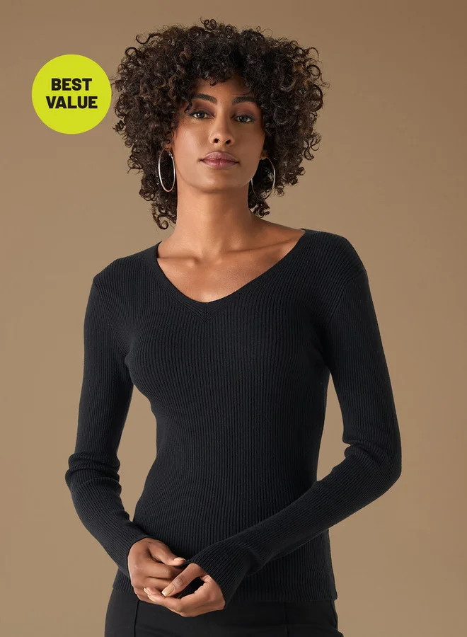 2Xtremz 2Xtremz Ribbed V-Neck Sweater with Long Sleeves