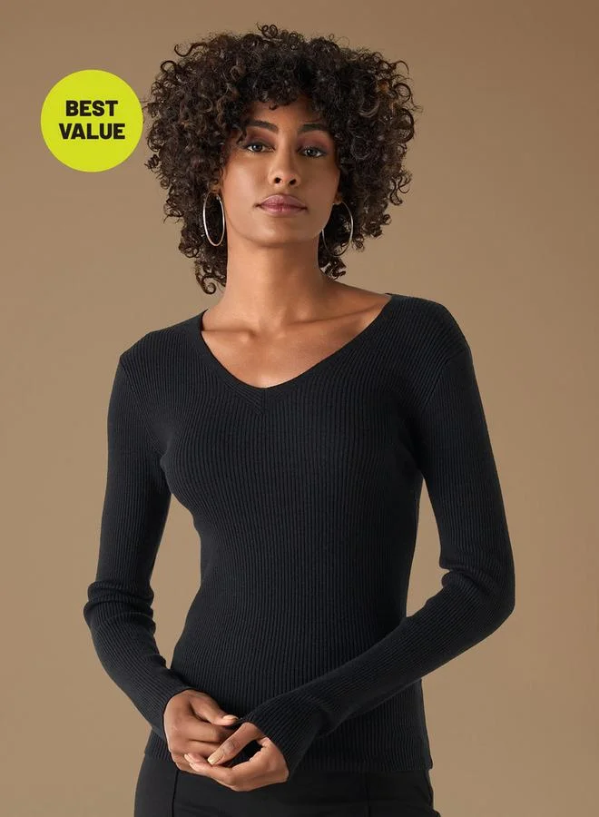 2Xtremz 2Xtremz Ribbed V-Neck Sweater with Long Sleeves