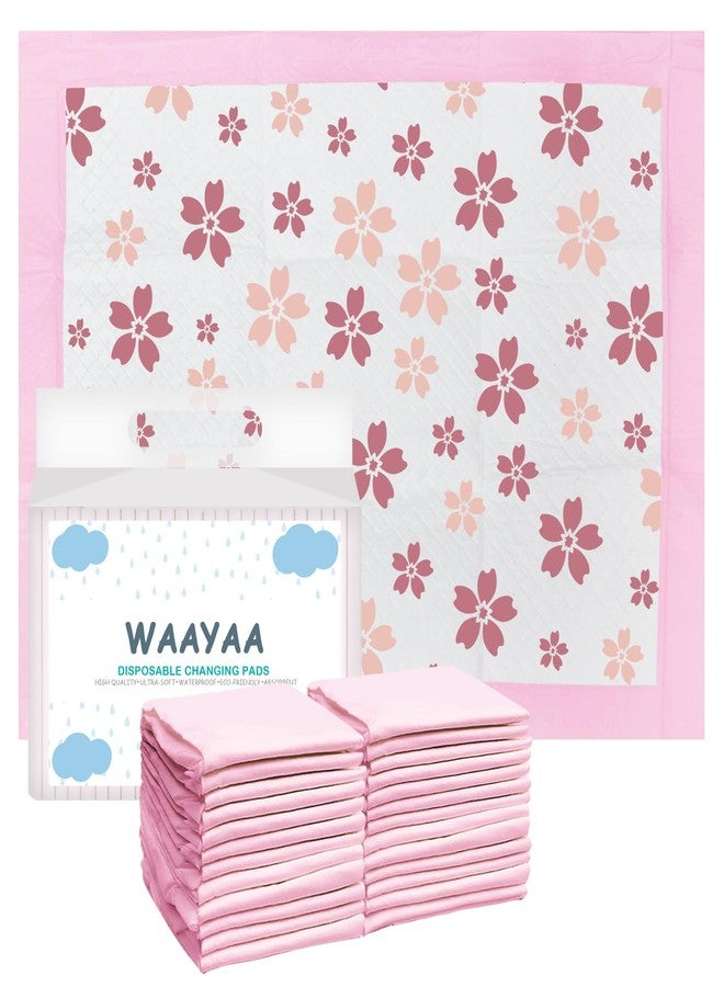 WAAYAA 25 Pack Disposable Pads Changing Pads for Baby, Incontinence Care Soft Breathable Liners Multi-Use Super Absorbent Waterproof Under Pads for Newborn Adults Pets (17"x24",Cherry Blossom ) - Image 1