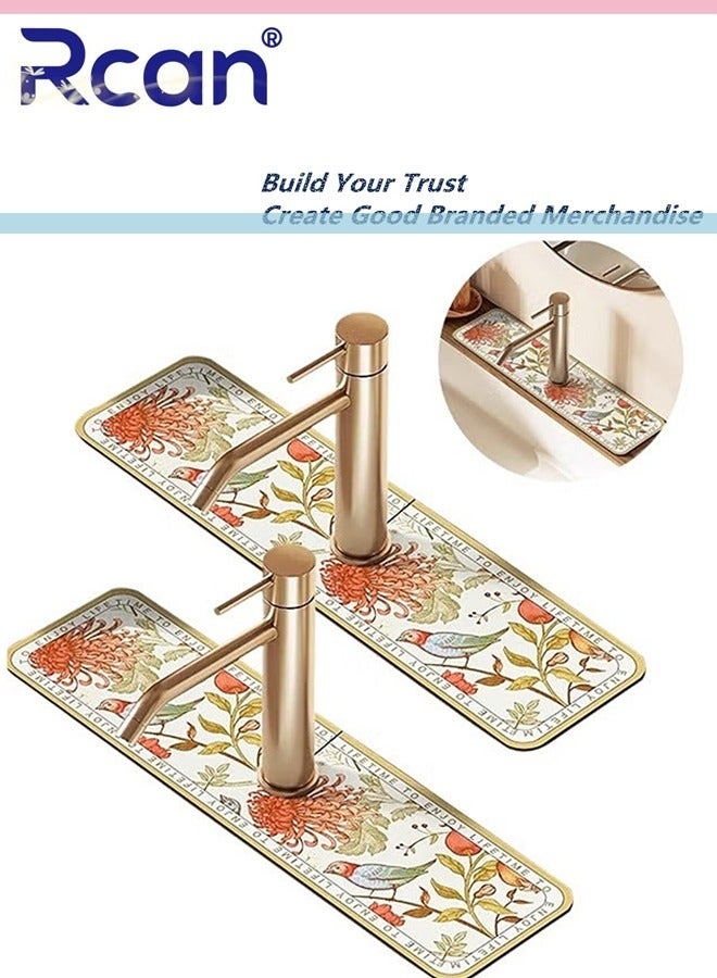 Rcan 2 Pcs Faucet Draining Mat Self Absorbent Draining Mat For Kitchen Counter Soft Diatom Mud Non-Slip Drain Pad Quick Dry Mat Faucet Splash Catcher Countertop Absorbent Sink Protectors - Image 1