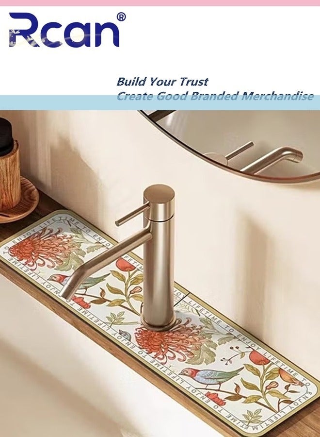 Rcan 2 Pcs Faucet Draining Mat Self Absorbent Draining Mat For Kitchen Counter Soft Diatom Mud Non-Slip Drain Pad Quick Dry Mat Faucet Splash Catcher Countertop Absorbent Sink Protectors - Image 2