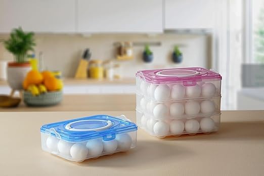 Keshmart Plastic 24 Grids Egg Storage Tray Box Plastic Transparent Refrigerator Egg Storage Keeper Holder ContainerMulti Colors - Image 3