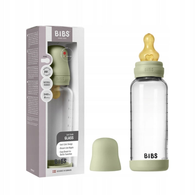 BIBS Glass رضّاعة دائري Latex 1 pack 240 مل Medium Flow Sage