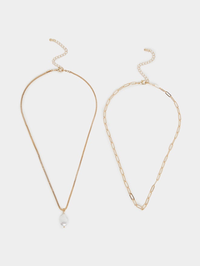Styli Styli Set of 2 - Faux Pearl Drop and Link Necklace - Image 2