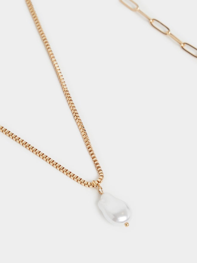 Styli Styli Set of 2 - Faux Pearl Drop and Link Necklace - Image 3