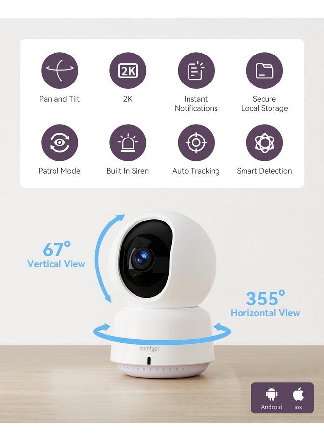 Comfyer Baby/Pet Monitor for Indoor Security, Monitoring with Smart Phone app, 2K QHD Resolution, Auto Tracking/Motion Dection, 2-Way Audio Talk, Night Vision, Pan-Tilt Camera - Image 1