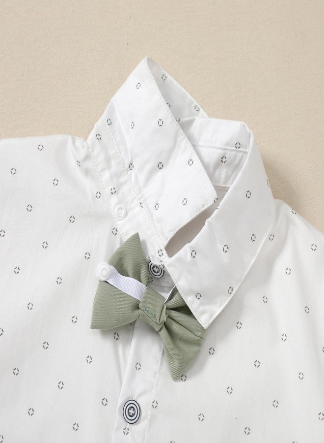 nilikastta Boys Wedding Outfit Toddler Boy Formal Outfit Green Short Dress Shirt With Bowtie/Suspender Pants 3-4T. - Image 2