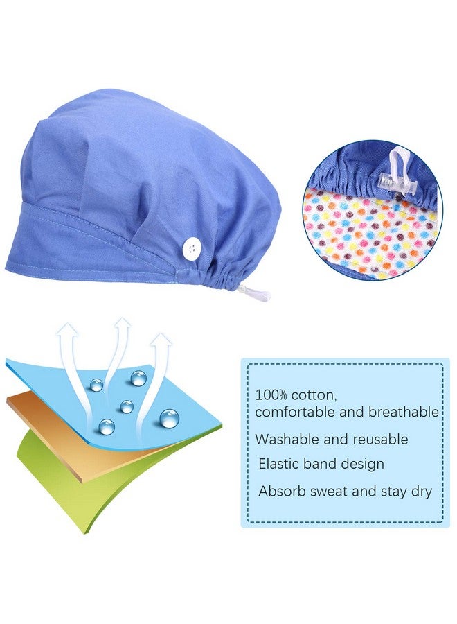 Satinior 6 Pieces Elastic Bouffant Caps With Buttons Turban Hats With Sweatband Unisex Printed Hair Covers Multicoloured - Image 3