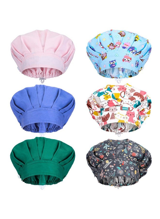 Satinior 6 Pieces Elastic Bouffant Caps With Buttons Turban Hats With Sweatband Unisex Printed Hair Covers Multicoloured - Image 1