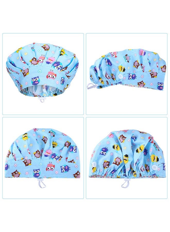 Satinior 6 Pieces Elastic Bouffant Caps With Buttons Turban Hats With Sweatband Unisex Printed Hair Covers Multicoloured - Image 5