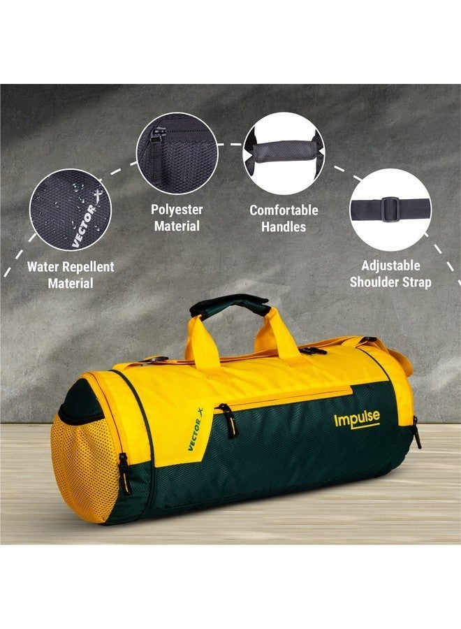 Vector X Gym Duffel 26L Sports Bag for Men and Women Polyester | Large Compartment | Front Utility Pocket | Mesh Side Pocket | Durable Base | Adjustable Shoulder Strap Travel Bag (Impulse, Yellow) - Image 4