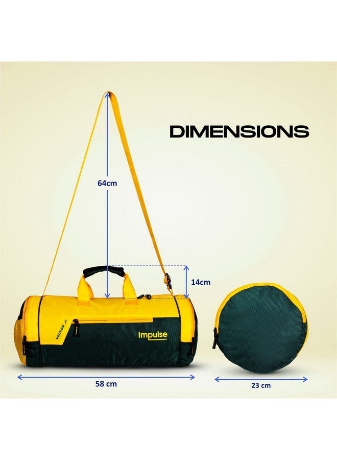 Vector X Gym Duffel 26L Sports Bag for Men and Women Polyester | Large Compartment | Front Utility Pocket | Mesh Side Pocket | Durable Base | Adjustable Shoulder Strap Travel Bag (Impulse, Yellow) - Image 3