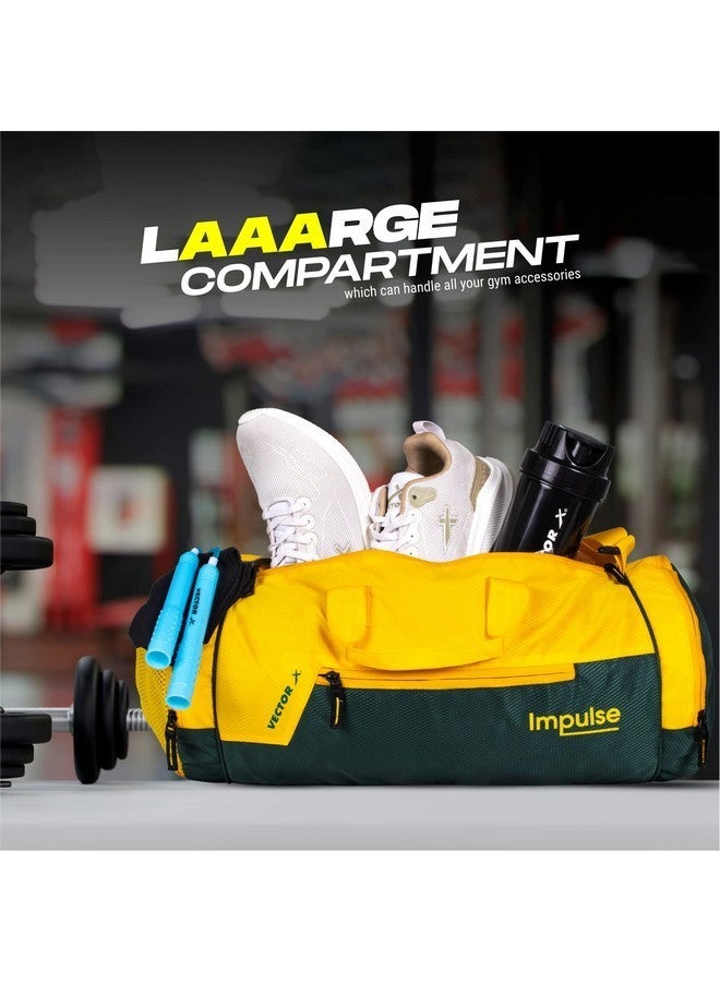 Vector X Gym Duffel 26L Sports Bag for Men and Women Polyester | Large Compartment | Front Utility Pocket | Mesh Side Pocket | Durable Base | Adjustable Shoulder Strap Travel Bag (Impulse, Yellow) - Image 2