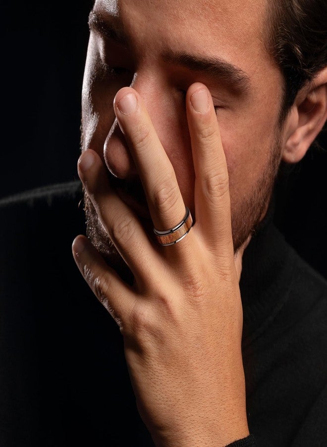 كوراتو خواتم كوراتو من التنجستن 8 مم للرجال، خاتم سبينر لتخفيف القلق، خاتم زفاف أسود للرجال، خواتم من خشب الكوا المصقول للرجال، خواتم لتخفيف القلق، مقاس 11 مريح - Image 3