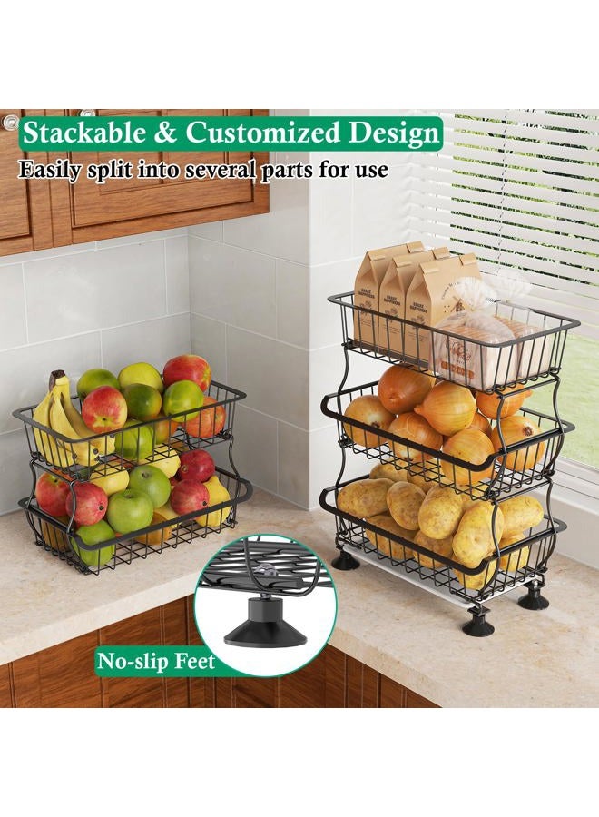 OKZEST 5 Tier Fruit Vegetable Baskets Rack, Kitchen Metal Wire Storage Organizer Baskets Produce Bin Storage Rack Shelf with Lockable Casters, Stackable Vegetable Storage bins Rolling Utility Ca - Image 5