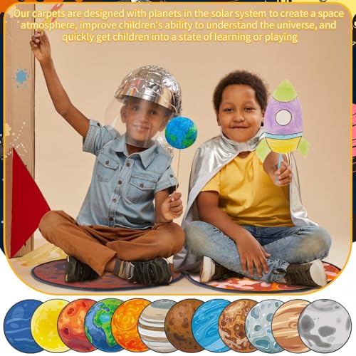 Tinideya 12 Pcs Kids Carpet Circle Seats for Class 16 Inch Round Classroom Rug Back to School Floor Cushions Soft Educational Mat Non Slip First Day of School Learning Playing Areas(Space Planet) - Image 4