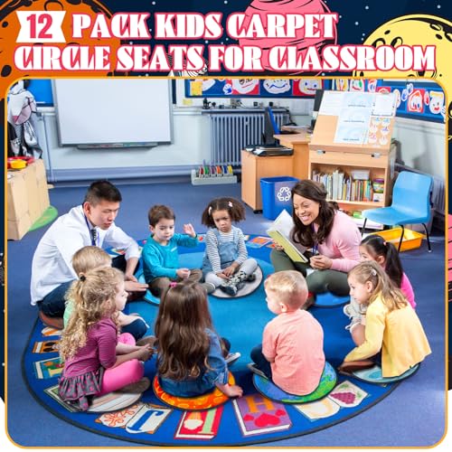 Tinideya 12 Pcs Kids Carpet Circle Seats for Class 16 Inch Round Classroom Rug Back to School Floor Cushions Soft Educational Mat Non Slip First Day of School Learning Playing Areas(Space Planet) - Image 5