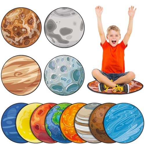 Tinideya 12 Pcs Kids Carpet Circle Seats for Class 16 Inch Round Classroom Rug Back to School Floor Cushions Soft Educational Mat Non Slip First Day of School Learning Playing Areas(Space Planet) - Image 1