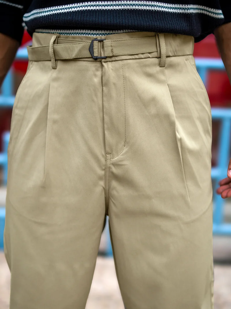 مانياك بنطلون رجالي قطن بيج فاتح بحزام