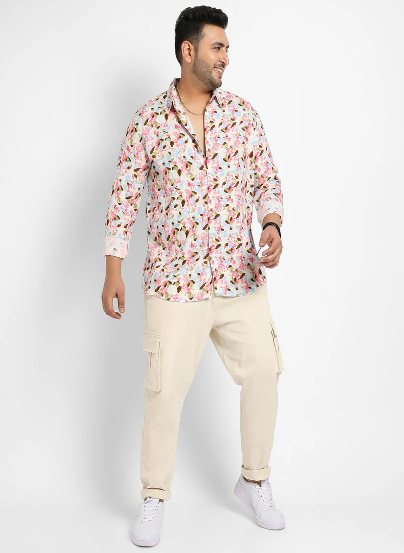 Instafab Plus Men's Blue & Pink Leaf Strokes Shirt